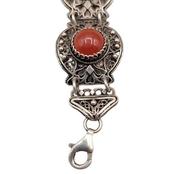 Carnelian Cabochon Sterling Silver Panel Bracelet 925 Lobster Clasp Boho 36 Gram - Picture 7 of 11